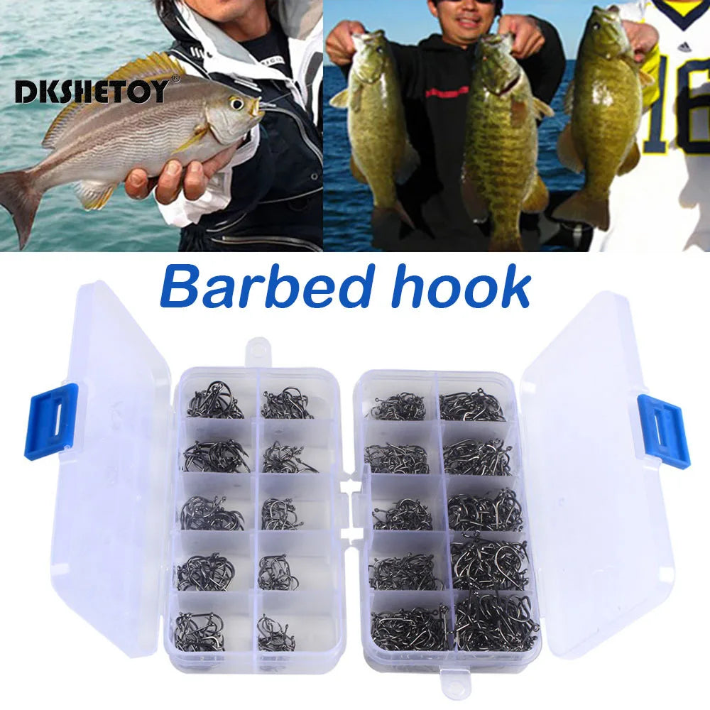 Kits d’hameçons de pêche (100 à 1000 pièces) avec boîte plastiqu