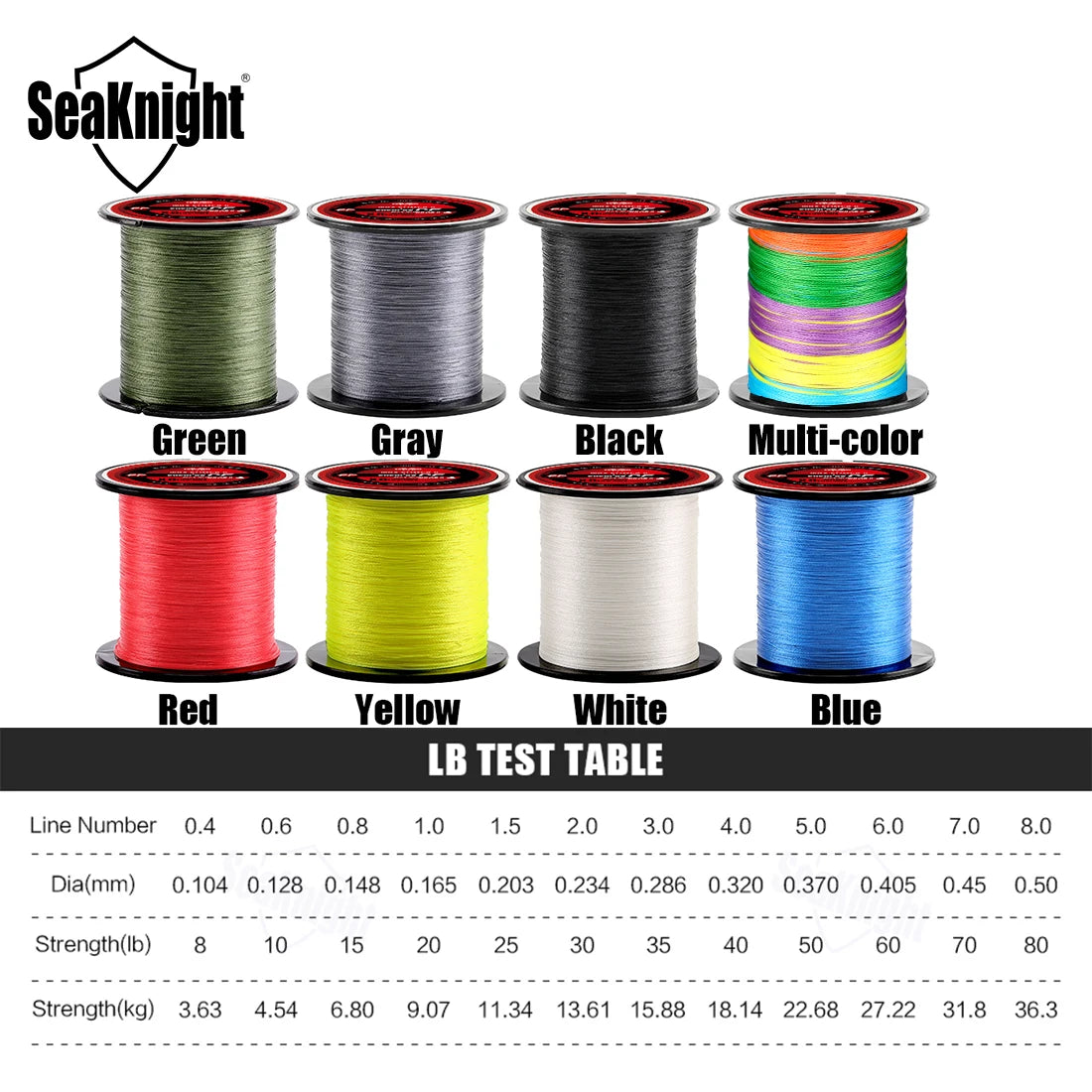 Ligne Pêche PE SeaKnight 8‑100LB – Fil Tressé 4 Brins Anti‑Abrasion Mer Eau Douce