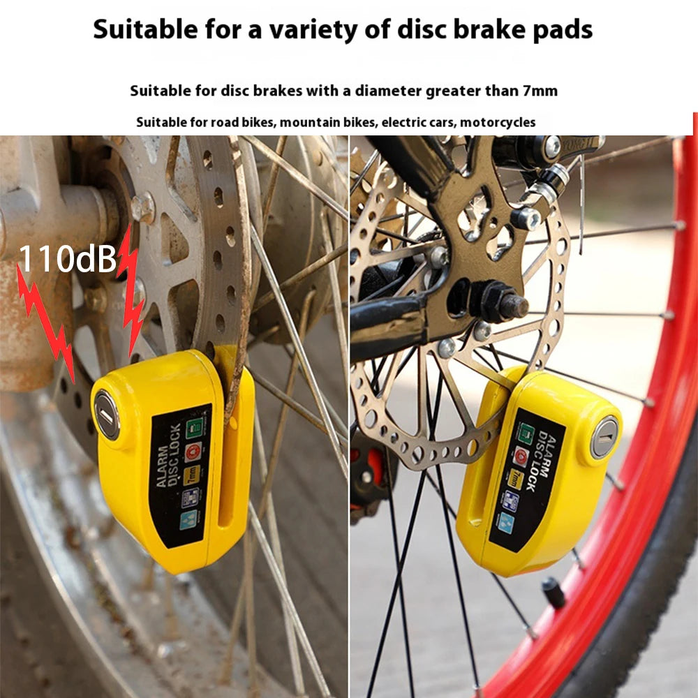 Antivol de disque de frein pour moto avec alarme, cadenas de sécurité pour roue, étanche, alarme puissante de 110 dB, système antivol pour moto avec verrou de disque.