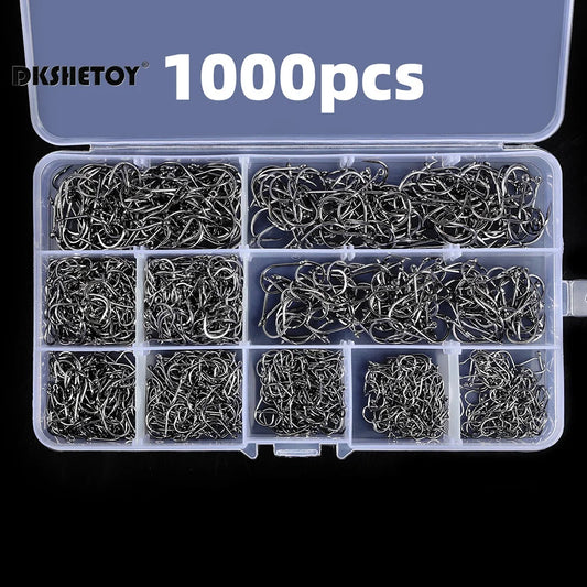 Kits d’hameçons de pêche (100 à 1000 pièces) avec boîte plastiqu