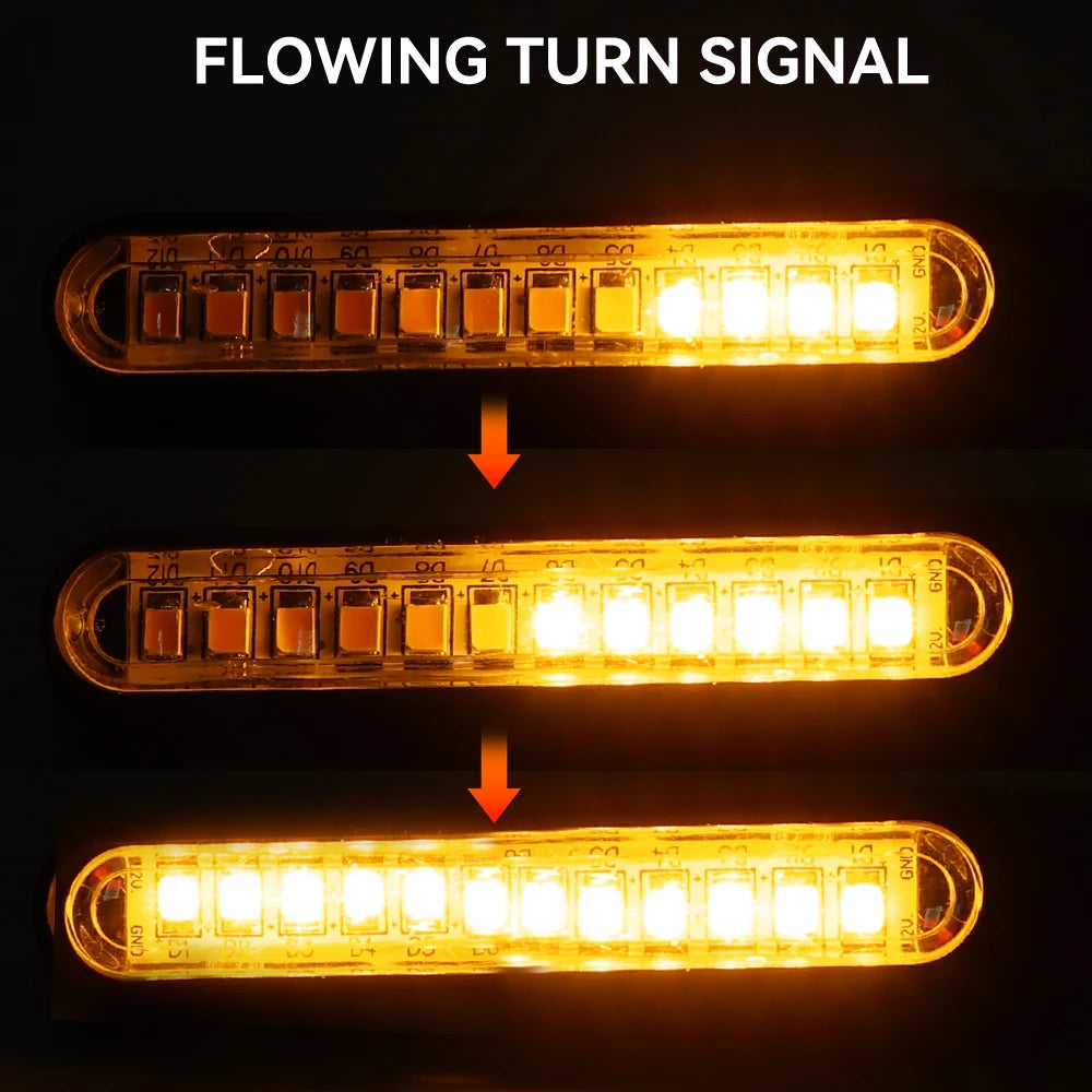 Clignotants LED pour moto avec indicateurs de direction, feu arrière clignotant, feu stop et feu de signalisation. Lampe DRL pour moto.