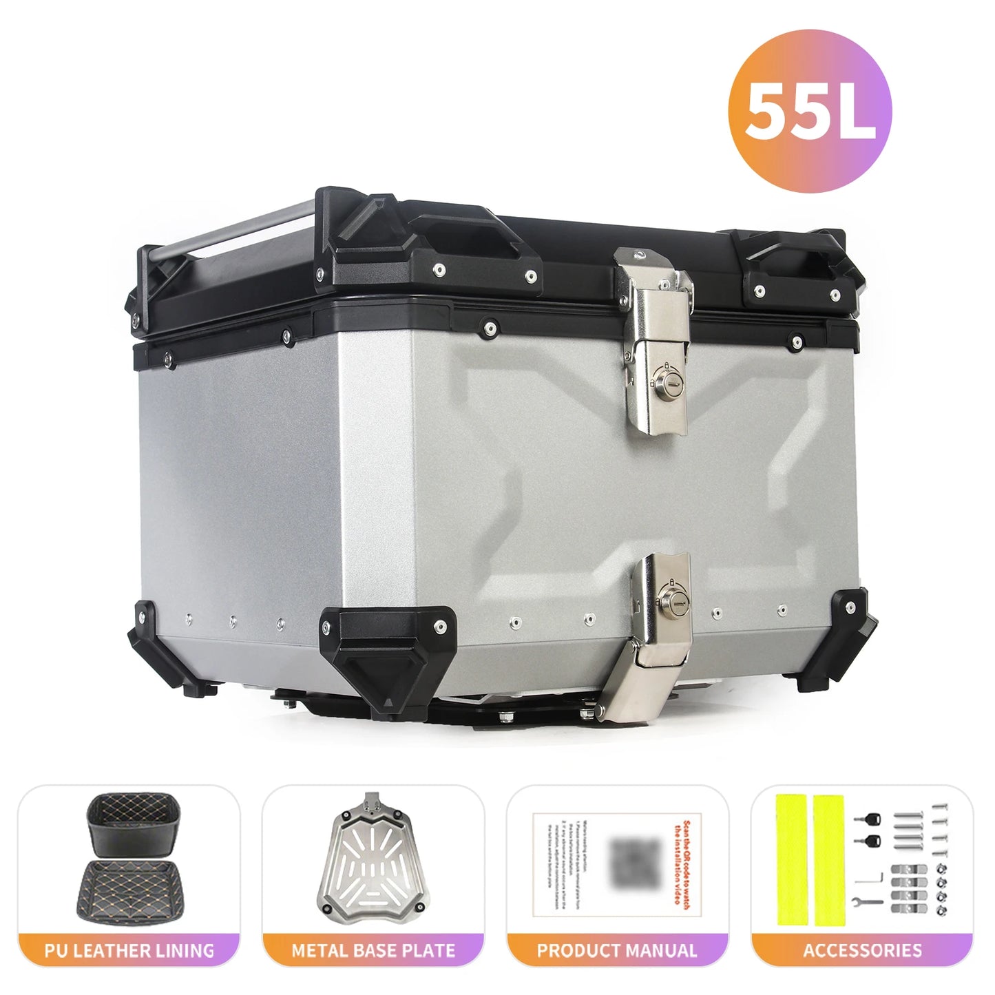 Top case moto étanche 45L / 55L / 65L en alliage d’aluminium – coffre arrière universel compatible avec la plupart des motos et scooters