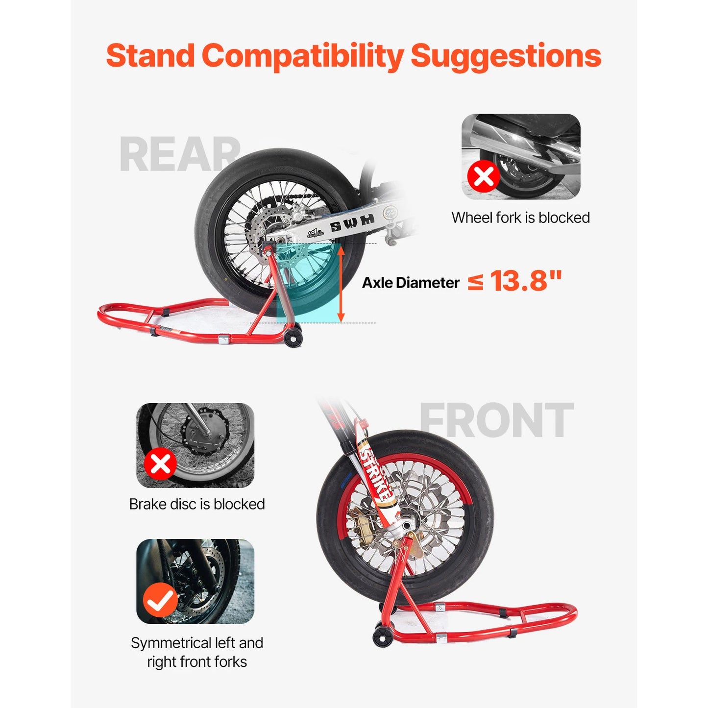 Béquille Moto Avant & Arrière Universelle 850kg – Support d’Entretien Acier Renforcé avec Roulettes & Réglage Ajustable