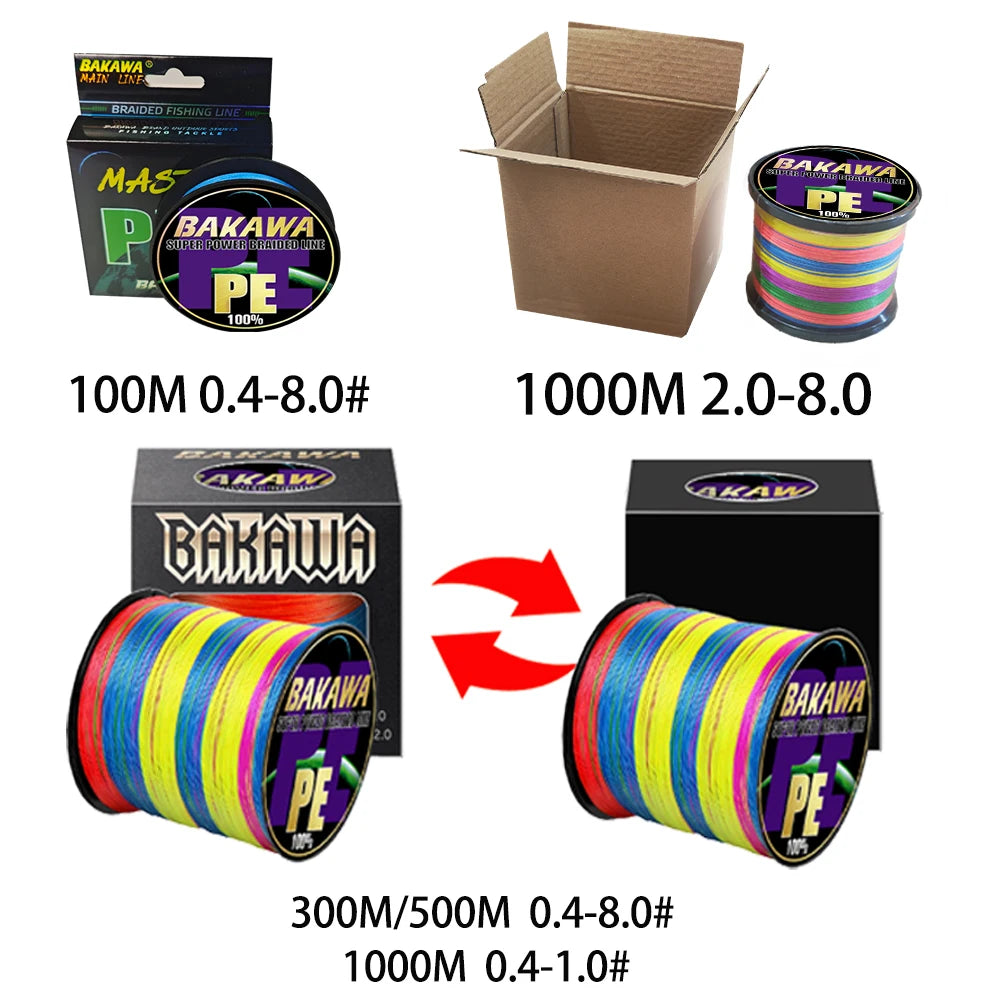 Fil Tressé BAKAWA X4 100M–1000M – Ligne Multifilament Haute Résistance Anti‑Abrasion PE Japonais