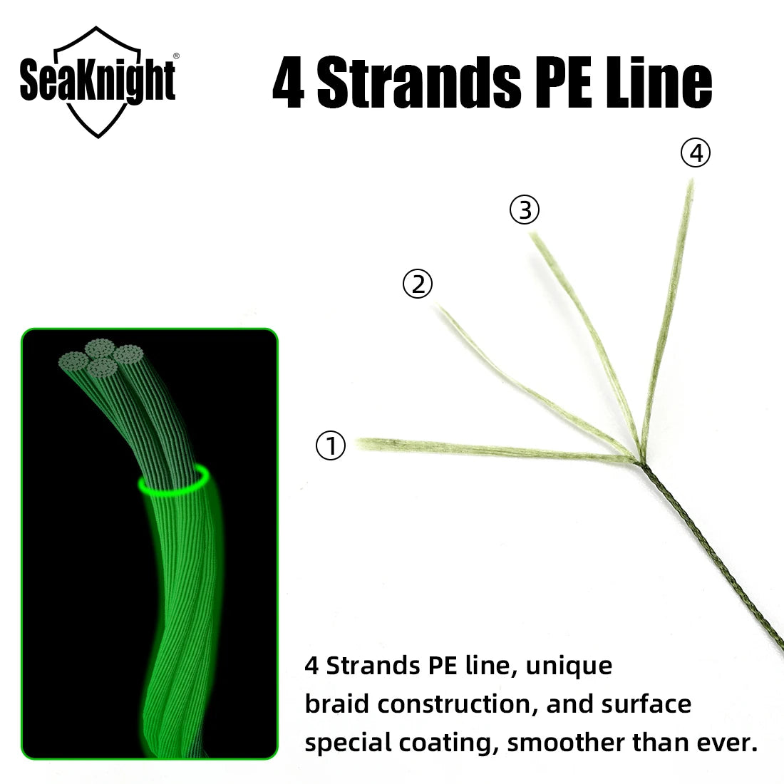 Ligne Pêche PE SeaKnight 8‑100LB – Fil Tressé 4 Brins Anti‑Abrasion Mer Eau Douce