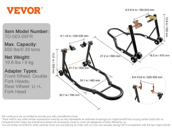 Support combiné avant/arrière pour moto