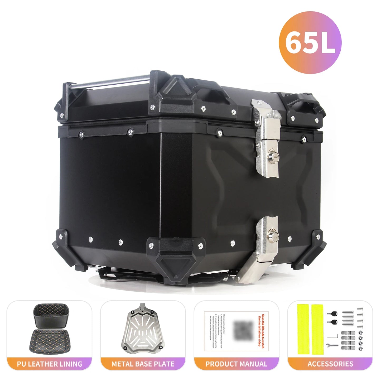Top case moto étanche 45L / 55L / 65L en alliage d’aluminium – coffre arrière universel compatible avec la plupart des motos et scooters