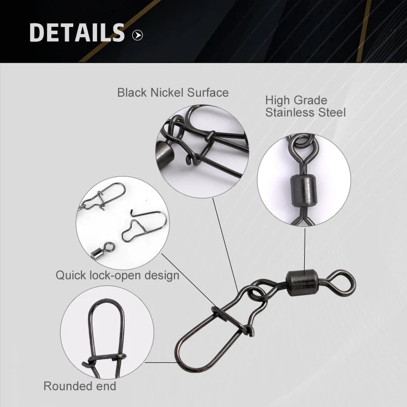 Émerillons à Agrafe en Acier Inoxydable – Boîte de 50 Pièces – Rolling Swivel avec Snap