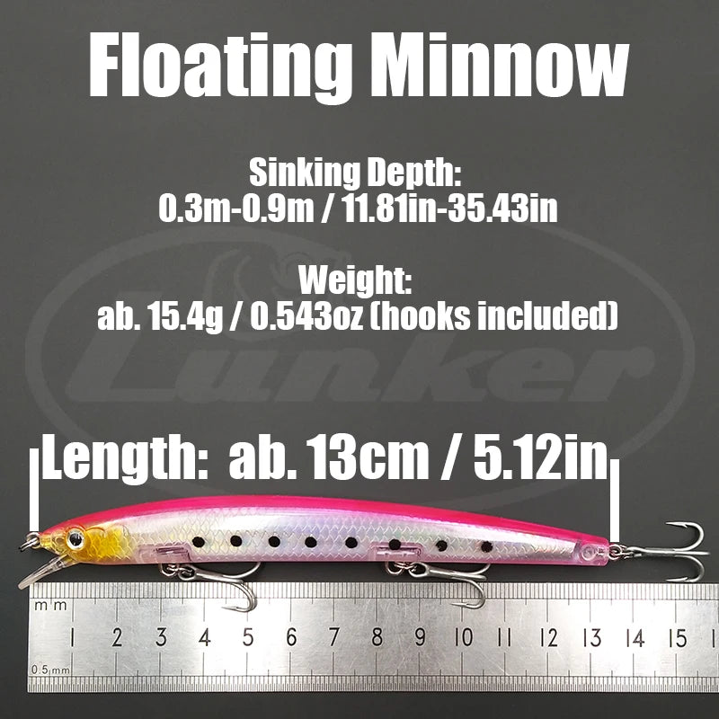 Lunker Floating Minnow 13cm 15.4g – Leurres de pêche flottants eau salée