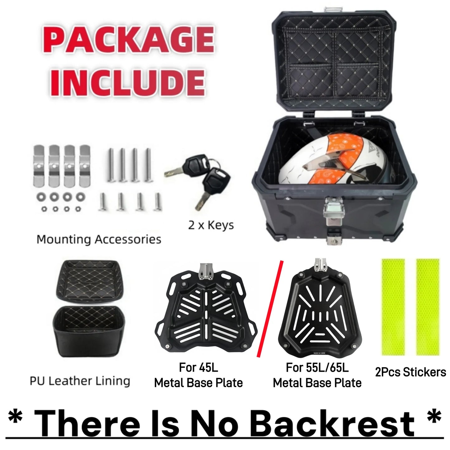 Top case moto étanche 45L / 55L / 65L en alliage d’aluminium – coffre arrière universel compatible avec la plupart des motos et scooters
