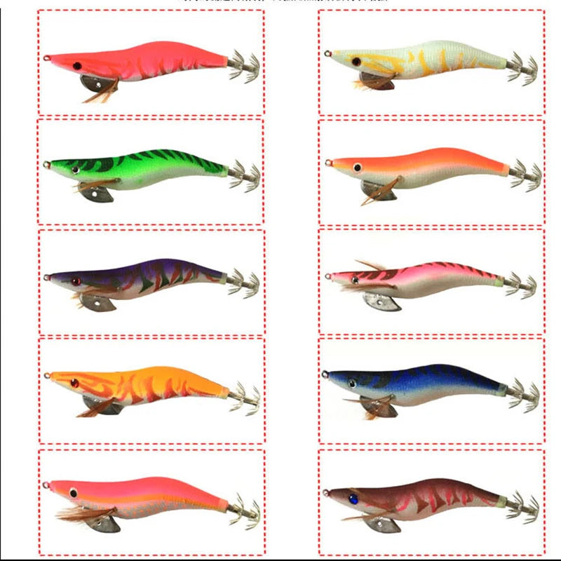 10pcs Leurres Calamar Lumineux 3D – Turluttes Crevette 13.5cm 19.5g Pêche Seiche & Poulpe