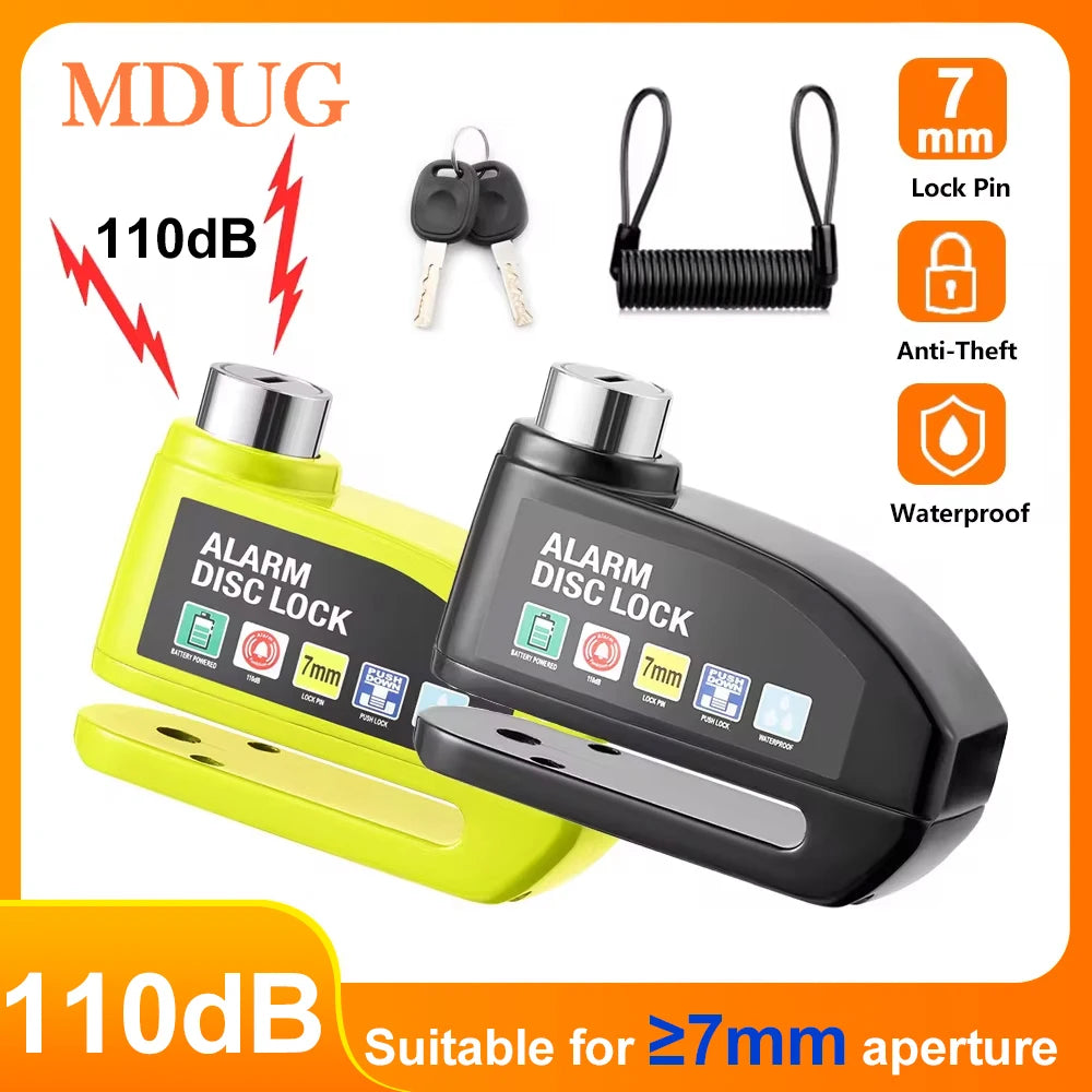 Antivol de disque de frein pour moto avec alarme, cadenas de sécurité pour roue, étanche, alarme puissante de 110 dB, système antivol pour moto avec verrou de disque.