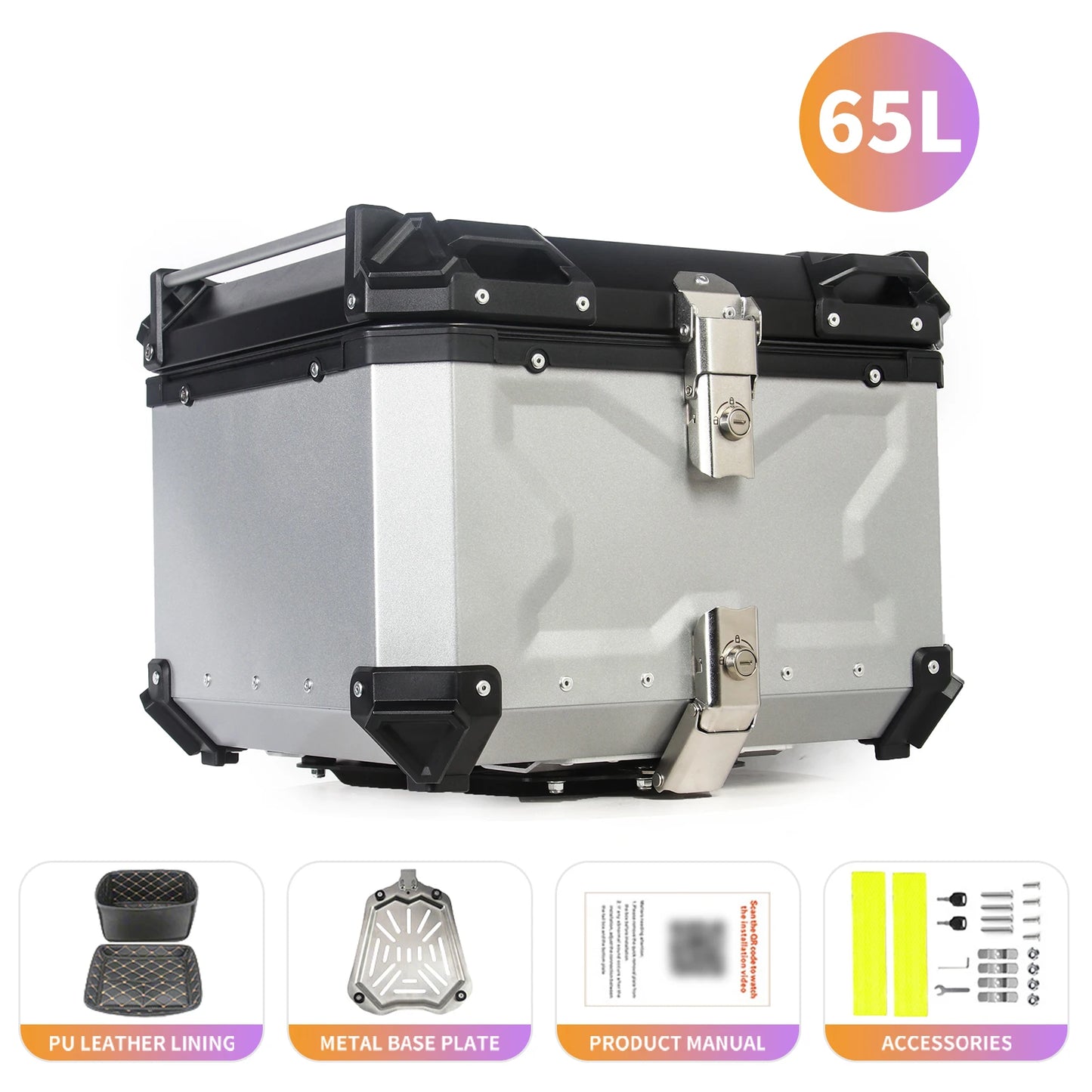 Top case moto étanche 45L / 55L / 65L en alliage d’aluminium – coffre arrière universel compatible avec la plupart des motos et scooters