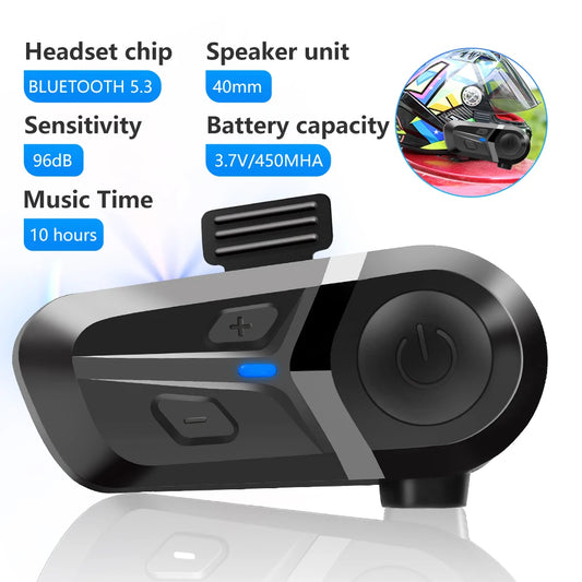 Kit Bluetooth Casque Moto 5.3 – Appels Mains Libres & Musique (Étanche)
