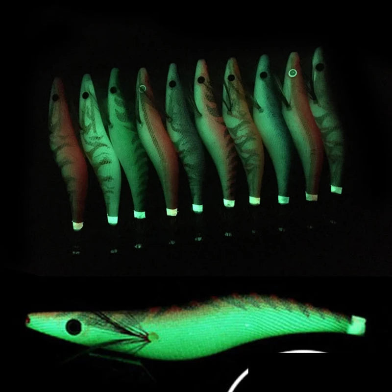 10pcs Leurres Calamar Lumineux 3D – Turluttes Crevette 13.5cm 19.5g Pêche Seiche & Poulpe