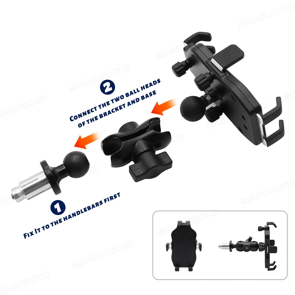 SAMUZOKI Motorcycle Phone Holder – Support GPS Moto Aluminium Fixation Potence 14–19mm