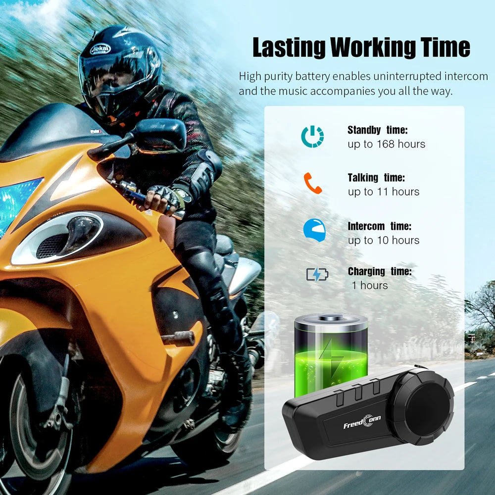 Intercom Moto Bluetooth FreedConn KY‑Pro – 6 Riders | 1000 m | Réduction de Bruit