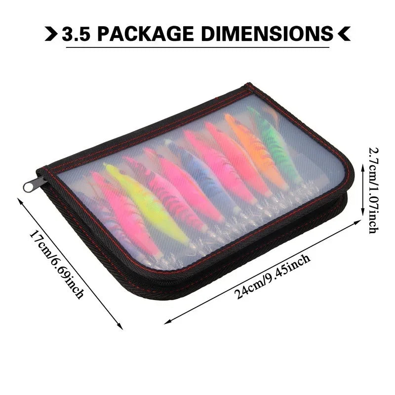 10pcs Leurres Calamar Lumineux 3D – Turluttes Crevette 13.5cm 19.5g Pêche Seiche & Poulpe