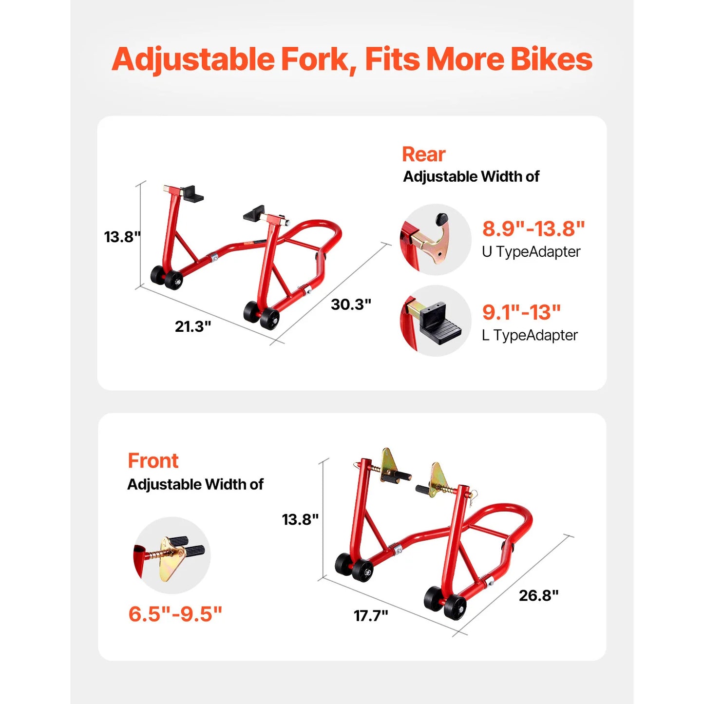 Béquille Moto Avant & Arrière Universelle 850kg – Support d’Entretien Acier Renforcé avec Roulettes & Réglage Ajustable