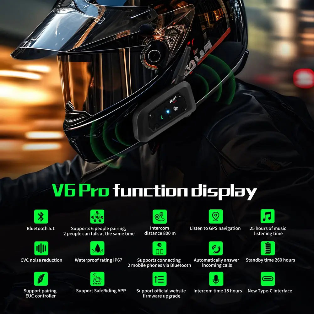 Intercom Bluetooth pour casque moto EJEAS V6 PRO+