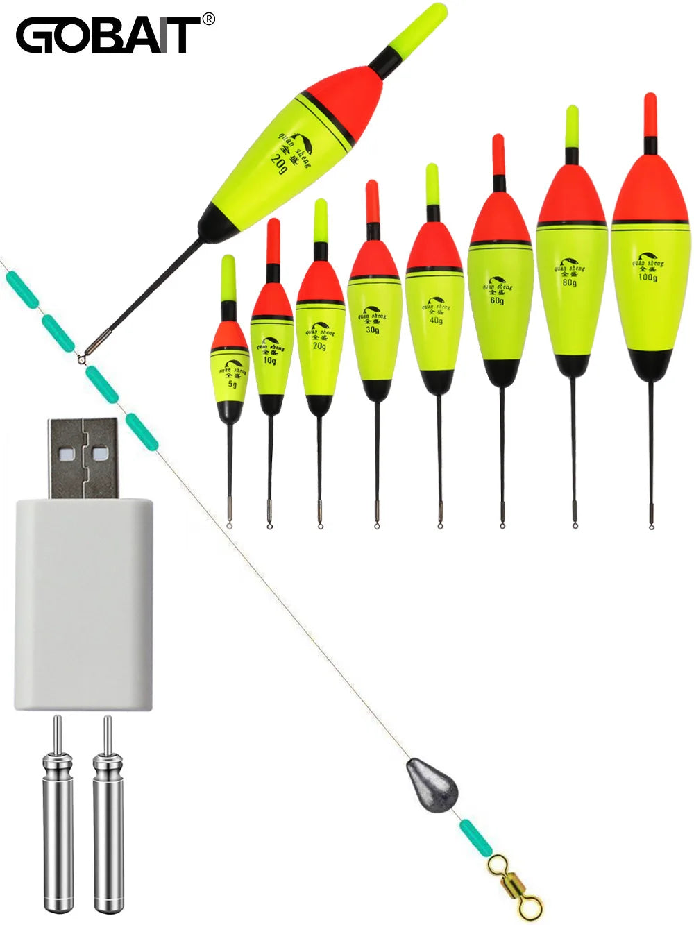 Flotteur LED Rechargeable GOBAIT – Bouée Électronique Pêche Nuit USB CR425 Haute Visibilité