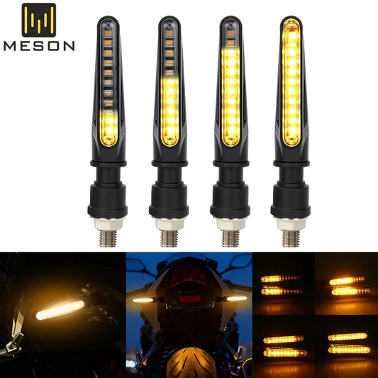 Clignotants LED pour moto universels avec feu de jour (DRL), clignotants à défilement ambre, indicateurs directionnels, feu arrière clignotant.