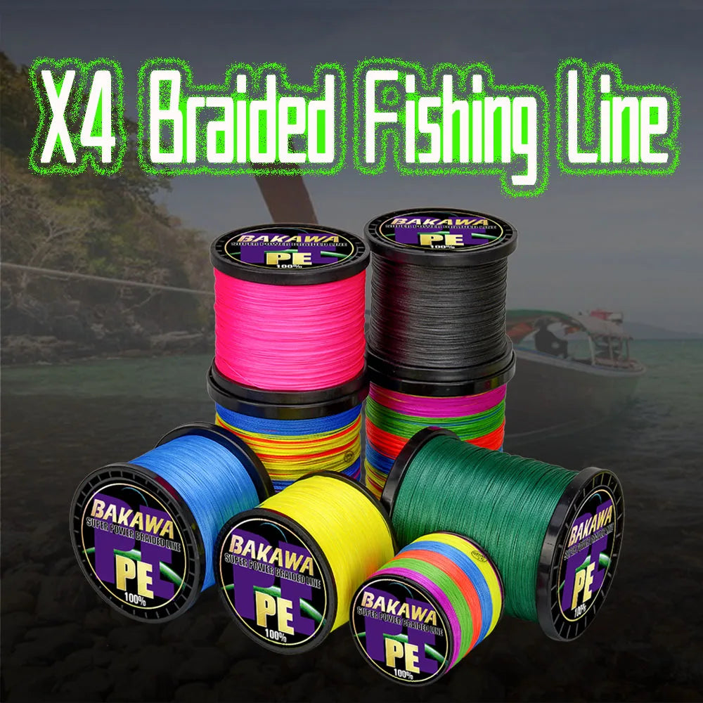 Fil Tressé BAKAWA X4 100M–1000M – Ligne Multifilament Haute Résistance Anti‑Abrasion PE Japonais