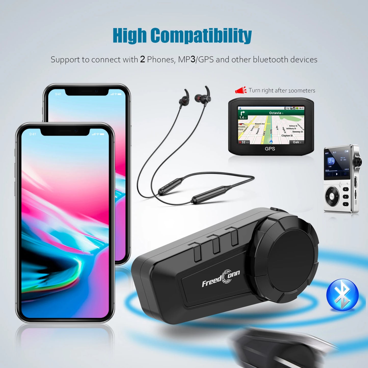 Intercom Moto Bluetooth FreedConn KY‑Pro – 6 Riders | 1000 m | Réduction de Bruit