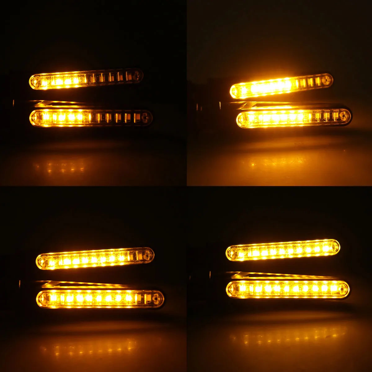 Clignotants LED pour moto universels avec feu de jour (DRL), clignotants à défilement ambre, indicateurs directionnels, feu arrière clignotant.