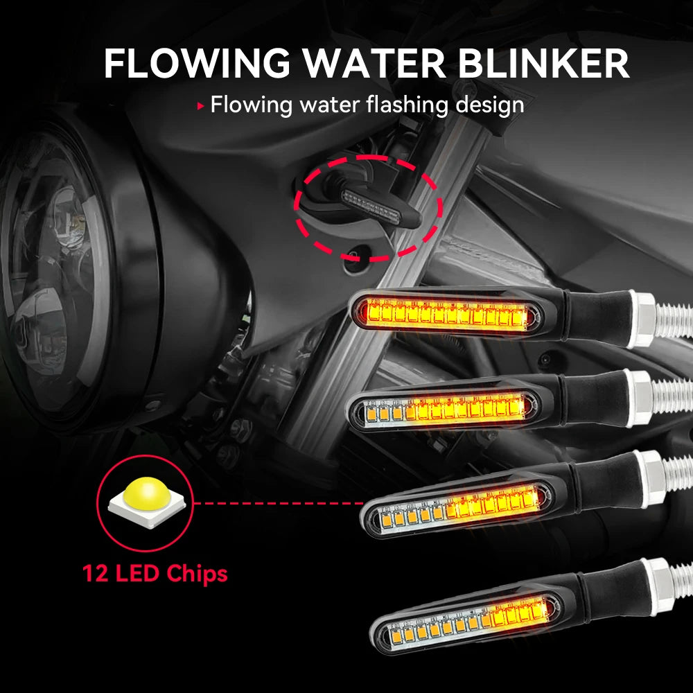 Clignotants LED pour moto avec indicateurs de direction, feu arrière clignotant, feu stop et feu de signalisation. Lampe DRL pour moto.