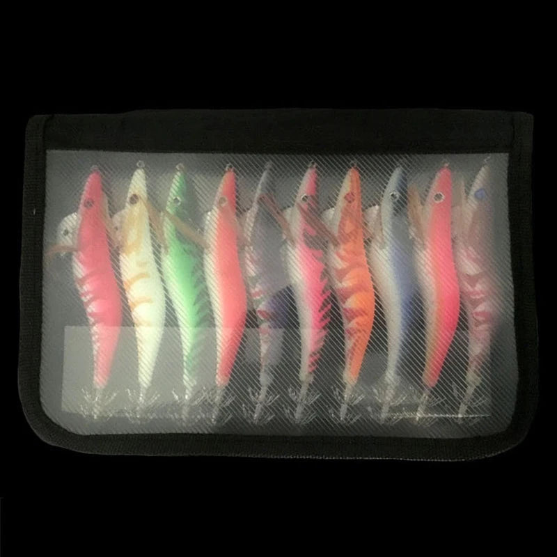10pcs Leurres Calamar Lumineux 3D – Turluttes Crevette 13.5cm 19.5g Pêche Seiche & Poulpe