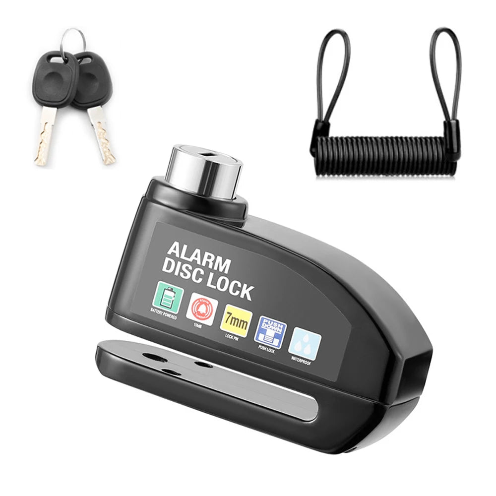 Antivol de disque de frein pour moto avec alarme, cadenas de sécurité pour roue, étanche, alarme puissante de 110 dB, système antivol pour moto avec verrou de disque.